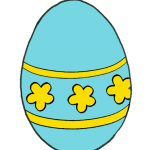 Decorazione di Pasqua – Uovo da appendere, azzurro a strisce e fiori gialli