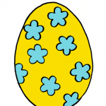 Decorazione di Pasqua – Uovo da appendere, giallo a fiorellini azzurri