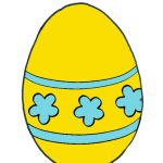 Decorazione di Pasqua – Uovo da appendere, giallo a strisce e fiori azzurri