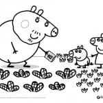 Peppa Pig: disegni da colorare: Peppa Pig e George nell’orto con Nonno Pig